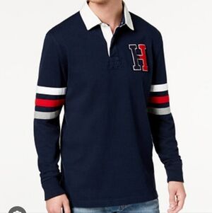 Tommy Hilfiger Kunitz Men's Navy Cotton Logo Rugby Shirt Size Large